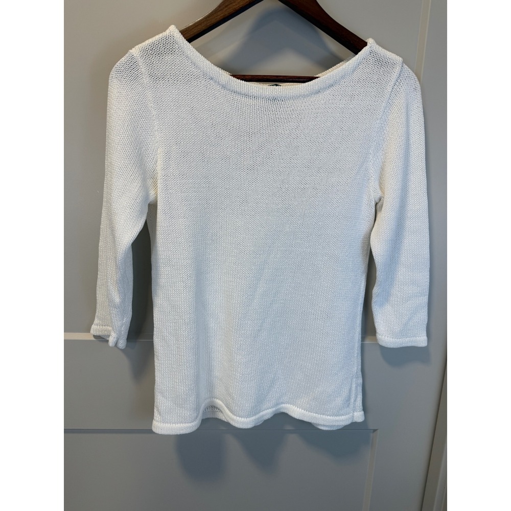 Lauren Ralph Lauren White Cotton‎ Fisherman Knit Boatneck Sweater Size Small